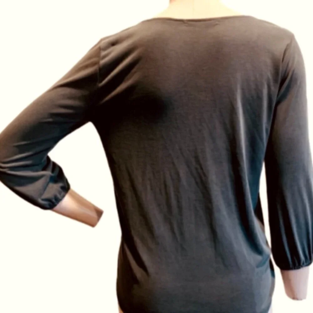 Green Envelope V-Neck Button Up Tie Waist Top Sz S Olive/Khaki #222C - Picture 4 of 5